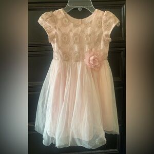 Pippa & Julie Blush Pink Lace and Tulle Flower-Appliqué Dress